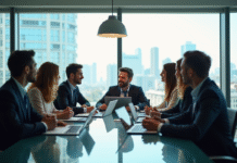 Groupe de professionnels collaborant autour d'une table moderne