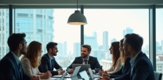 Groupe de professionnels collaborant autour d'une table moderne