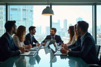 Groupe de professionnels collaborant autour d'une table moderne