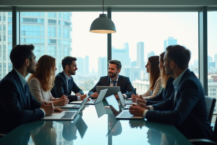 Groupe de professionnels collaborant autour d'une table moderne
