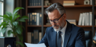 Optimiser son patrimoine financier avec le coffre-fort de Nibelis Homme d'affaires en costume bleu vérifiant des documents financiers