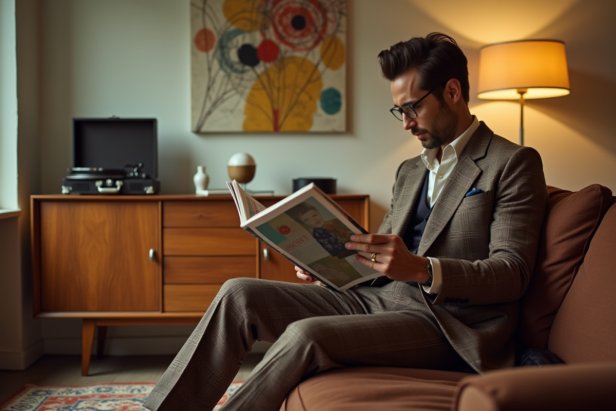 Homme en style vintage dans un salon des années 60