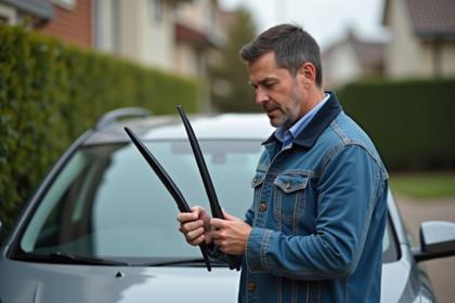 Homme d'âge moyen compare deux balais d'essuie-glace