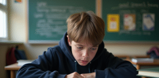 Échec scolaire : comprendre les manifestations et agir efficacement Adolescent pensif à son bureau en classe