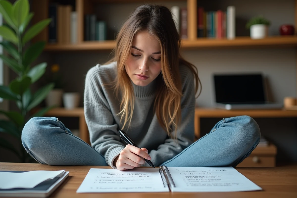 Jeune femme étudie paroles de chansons en anglais