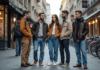 Groupe de jeunes adultes dans une rue urbaine dynamique