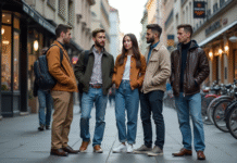 Groupe de jeunes adultes dans une rue urbaine dynamique