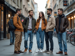 Groupe de jeunes adultes dans une rue urbaine dynamique