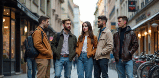Groupe de jeunes adultes dans une rue urbaine dynamique