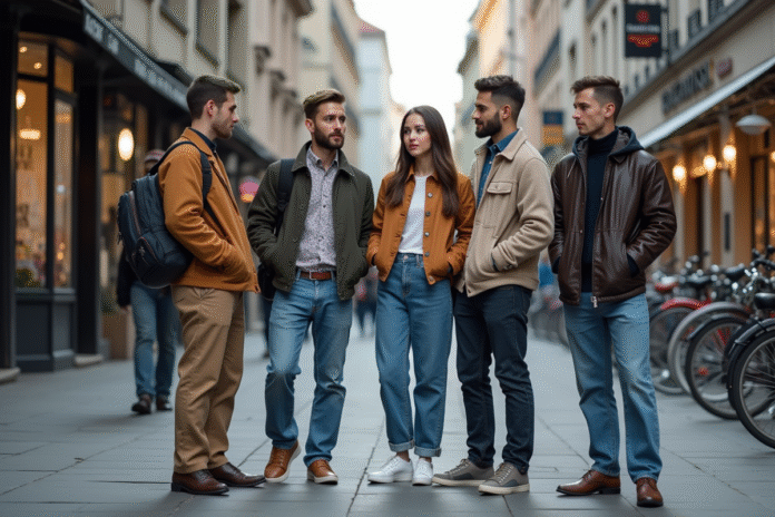 jeunes-urbains-rue-ville Groupe de jeunes adultes dans une rue urbaine dynamique