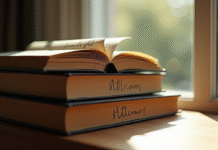 Pile de livres classiques sur une table en lumière naturelle