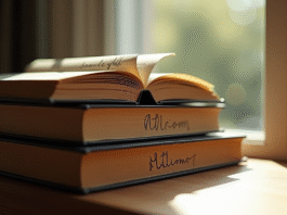 Pile de livres classiques sur une table en lumière naturelle