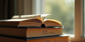 Pile de livres classiques sur une table en lumière naturelle