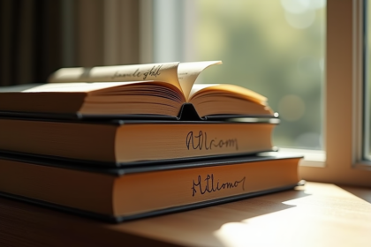 Pile de livres classiques sur une table en lumière naturelle