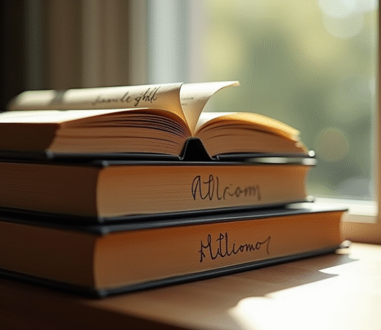 Pile de livres classiques sur une table en lumière naturelle