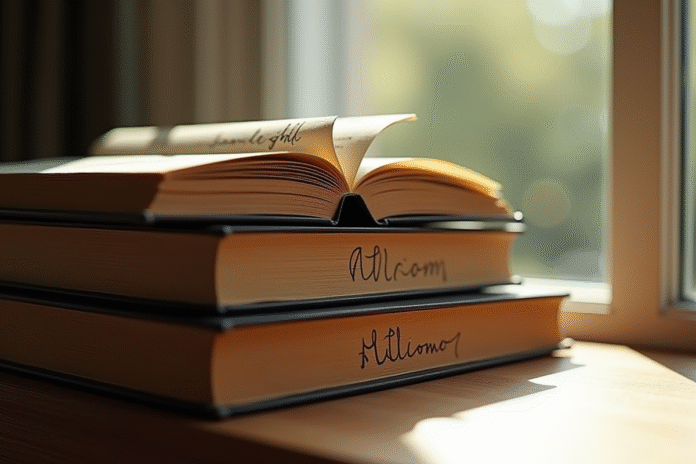 Pile de livres classiques sur une table en lumière naturelle