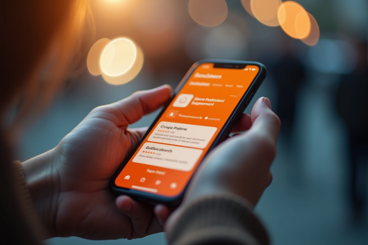 Main tenant un smartphone avec interface d