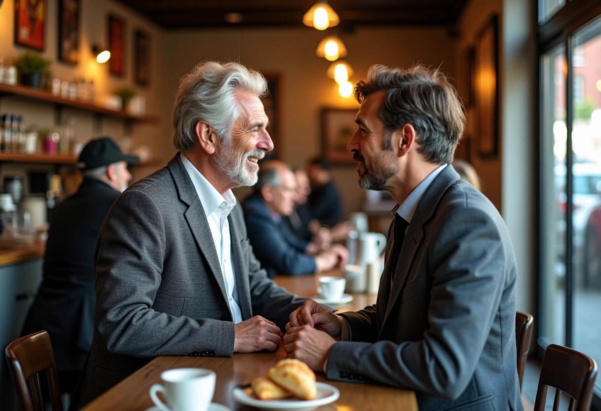 Marc Lavoine en conversation dans un café animé