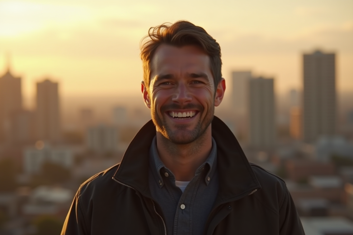 Neal Helson Baxter en extérieur au coucher du soleil