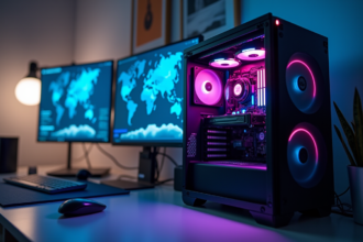 PC moderne avec éclairage RGB et graphiques système