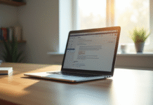 Ordinateur portable moderne sur un bureau lumineux