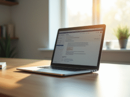 Ordinateur portable moderne sur un bureau lumineux