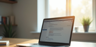 Ordinateur portable moderne sur un bureau lumineux