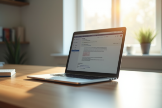 Ordinateur portable moderne sur un bureau lumineux