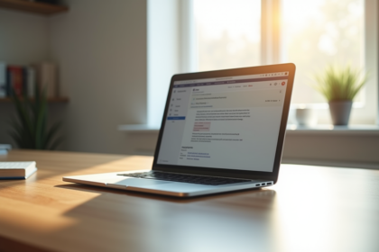 Ordinateur portable moderne sur un bureau lumineux