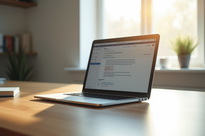 Ordinateur portable moderne sur un bureau lumineux