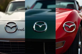 Logo vintage de Mazda des années 1930 représentant l'initiale stylisée M