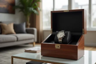 Remontoir élégant pour montre de luxe sur fond neutre