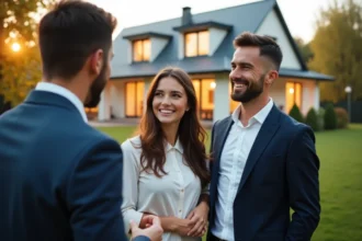 Agent immobilier aidant un client à choisir une maison idéale
