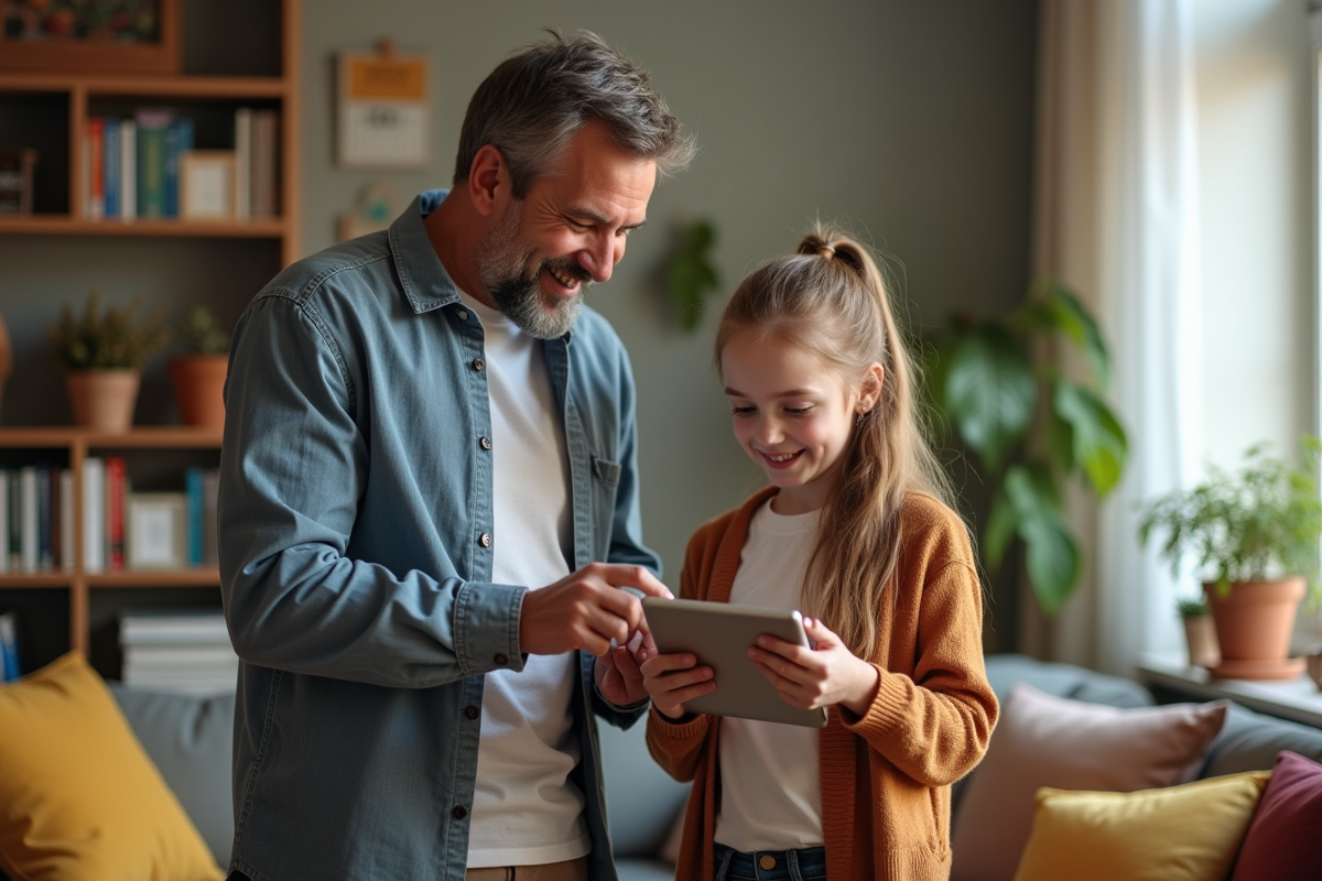 Pere et fille preteen partageant un moment d