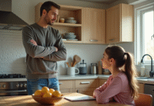 Père et fille dans la cuisine lumineuse en famille