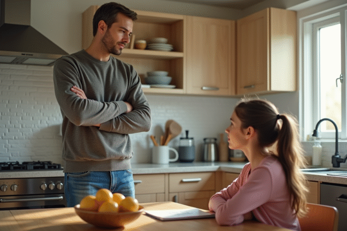 Père et fille dans la cuisine lumineuse en famille