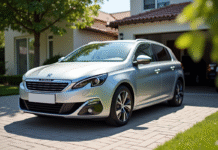 Voiture Peugeot 308 GT Line en extérieur lumineuse