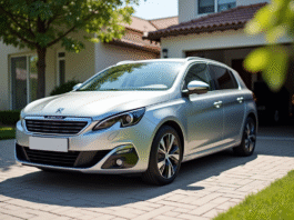 Voiture Peugeot 308 GT Line en extérieur lumineuse