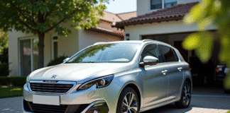 Voiture Peugeot 308 GT Line en extérieur lumineuse