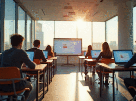 Salle de classe moderne à Lille avec étudiants et tableau interactif