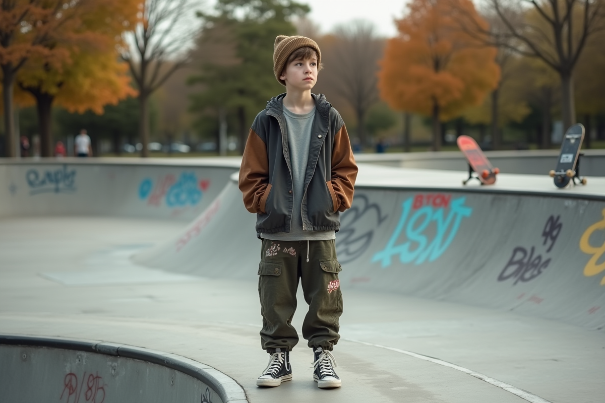 Adolescent posé sur une rampe de skate dans un parc